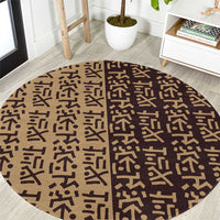 Tribe Script Round Carpet with Bold Mudcloth Symbols and Brown Tan Split Design - Wonder Print Shop