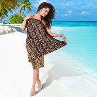 Tribe Script Sarong with Bold Mudcloth Symbols and Brown Tan Split Design - Wonder Print Shop
