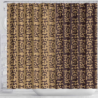 Tribe Script Shower Curtain with Bold Mudcloth Symbols and Brown Tan Split Design - Wonder Print Shop