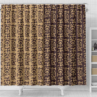 Tribe Script Shower Curtain with Bold Mudcloth Symbols and Brown Tan Split Design - Wonder Print Shop