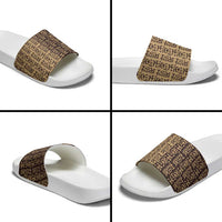 Tribe Script Slide Sandals with Bold Mudcloth Symbols and Brown Tan Split Design - Wonder Print Shop
