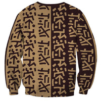 Tribe Script Sweatshirt with Bold Mudcloth Symbols and Brown Tan Split Design - Wonder Print Shop
