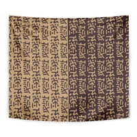 Tribe Script Tapestry with Bold Mudcloth Symbols and Brown Tan Split Design - Wonder Print Shop