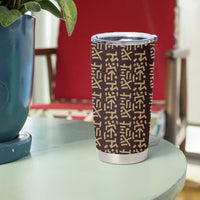 Tribe Script Tumbler Cup with Bold Mudcloth Symbols and Brown Tan Split Design - Wonder Print Shop