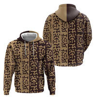 Tribe Script Zip Hoodie with Bold Mudcloth Symbols and Brown Tan Split Design - Wonder Print Shop