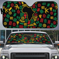 African Map Symbol Auto Sun Shade with Red Yellow Green Tribal Symbols and Empowering Pattern - Wonder Print Shop