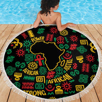 African Map Symbol Beach Blanket with Red Yellow Green Tribal Symbols and Empowering Pattern - Wonder Print Shop