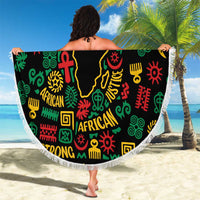 African Map Symbol Beach Blanket with Red Yellow Green Tribal Symbols and Empowering Pattern - Wonder Print Shop