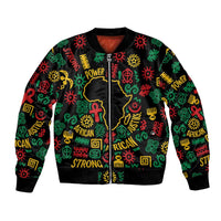African Map Symbol Bomber Jacket with Red Yellow Green Tribal Symbols and Empowering Pattern - Wonder Print Shop