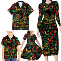 African Map Symbol Family Matching Long Sleeve Bodycon Dress and Hawaiian Shirt with Red Yellow Green Tribal Symbols and Empowering Pattern - Wonder Print Shop