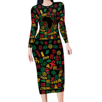 African Map Symbol Family Matching Long Sleeve Bodycon Dress and Hawaiian Shirt with Red Yellow Green Tribal Symbols and Empowering Pattern - Wonder Print Shop