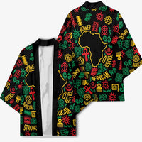 African Map Symbol Kimono with Red Yellow Green Tribal Symbols and Empowering Pattern - Wonder Print Shop