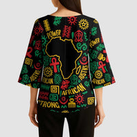African Map Symbol Kimono Sleeve Blouse with Red Yellow Green Tribal Symbols and Empowering Pattern - Wonder Print Shop