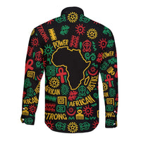 African Map Symbol Long Sleeve Button Shirt with Red Yellow Green Tribal Symbols and Empowering Pattern - Wonder Print Shop
