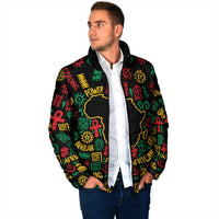 African Map Symbol Padded Jacket with Red Yellow Green Tribal Symbols and Empowering Pattern - Wonder Print Shop