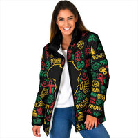 African Map Symbol Padded Jacket with Red Yellow Green Tribal Symbols and Empowering Pattern - Wonder Print Shop