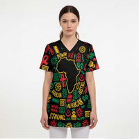 African Map Symbol Scrub Top with Red Yellow Green Tribal Symbols and Empowering Pattern - Wonder Print Shop