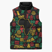 African Map Symbol Sleeveless Puffer Jacket with Red Yellow Green Tribal Symbols and Empowering Pattern - Wonder Print Shop