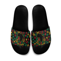 African Map Symbol Slide Sandals with Red Yellow Green Tribal Symbols and Empowering Pattern - Wonder Print Shop