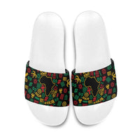 African Map Symbol Slide Sandals with Red Yellow Green Tribal Symbols and Empowering Pattern - Wonder Print Shop