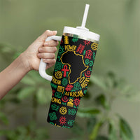 African Map Symbol Tumbler With Handle with Red Yellow Green Tribal Symbols and Empowering Pattern - Wonder Print Shop