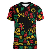 African Map Symbol Women V-Neck T-Shirt with Red Yellow Green Tribal Symbols and Empowering Pattern - Wonder Print Shop