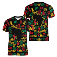 African Map Symbol Women V-Neck T-Shirt with Red Yellow Green Tribal Symbols and Empowering Pattern - Wonder Print Shop