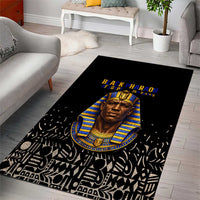 Taharqa Area Rug with Black Pharaoh Portrait, 25th Dynasty of Egypt Text and Nubian-Inspired - Wonder Print Shop