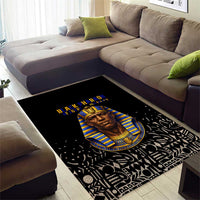 Taharqa Area Rug with Black Pharaoh Portrait, 25th Dynasty of Egypt Text and Nubian-Inspired - Wonder Print Shop
