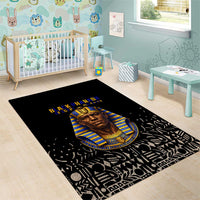 Taharqa Area Rug with Black Pharaoh Portrait, 25th Dynasty of Egypt Text and Nubian-Inspired - Wonder Print Shop