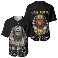 Taharqa Baseball Jersey with Black Pharaoh Portrait, 25th Dynasty of Egypt Text and Nubian-Inspired - Wonder Print Shop