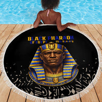Taharqa Beach Blanket with Black Pharaoh Portrait, 25th Dynasty of Egypt Text and Nubian-Inspired - Wonder Print Shop