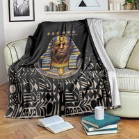 Taharqa Blanket with Black Pharaoh Portrait, 25th Dynasty of Egypt Text and Nubian-Inspired - Wonder Print Shop