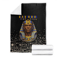 Taharqa Blanket with Black Pharaoh Portrait, 25th Dynasty of Egypt Text and Nubian-Inspired - Wonder Print Shop
