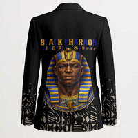 Taharqa Blazer with Black Pharaoh Portrait, 25th Dynasty of Egypt Text and Nubian-Inspired - Wonder Print Shop