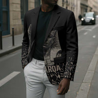 Taharqa Blazer with Black Pharaoh Portrait, 25th Dynasty of Egypt Text and Nubian-Inspired - Wonder Print Shop