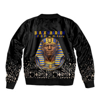 Taharqa Bomber Jacket with Black Pharaoh Portrait, 25th Dynasty of Egypt Text and Nubian-Inspired - Wonder Print Shop