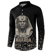 Taharqa Button Sweatshirt with Black Pharaoh Portrait, 25th Dynasty of Egypt Text and Nubian-Inspired