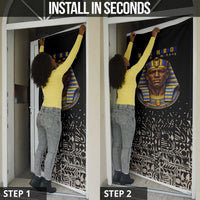Taharqa Door Cover with Black Pharaoh Portrait, 25th Dynasty of Egypt Text and Nubian-Inspired - Wonder Print Shop