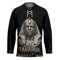 Taharqa Hockey Jersey with Black Pharaoh Portrait, 25th Dynasty of Egypt Text and Nubian-Inspired - Wonder Print Shop