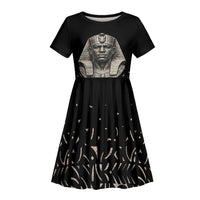 Taharqa Kid Short Sleeve Dress with Black Pharaoh Portrait, 25th Dynasty of Egypt Text and Nubian-Inspired - Wonder Print Shop