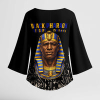 Taharqa Kimono Sleeve Blouse with Black Pharaoh Portrait, 25th Dynasty of Egypt Text and Nubian-Inspired - Wonder Print Shop
