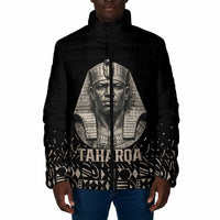 Taharqa Padded Jacket with Black Pharaoh Portrait, 25th Dynasty of Egypt Text and Nubian-Inspired - Wonder Print Shop