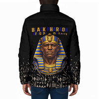 Taharqa Padded Jacket with Black Pharaoh Portrait, 25th Dynasty of Egypt Text and Nubian-Inspired - Wonder Print Shop