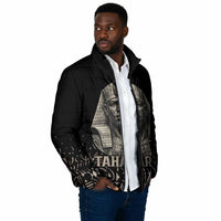 Taharqa Padded Jacket with Black Pharaoh Portrait, 25th Dynasty of Egypt Text and Nubian-Inspired - Wonder Print Shop