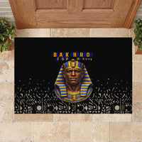 Taharqa Rubber Doormat with Black Pharaoh Portrait, 25th Dynasty of Egypt Text and Nubian-Inspired - Wonder Print Shop
