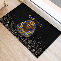 Taharqa Rubber Doormat with Black Pharaoh Portrait, 25th Dynasty of Egypt Text and Nubian-Inspired - Wonder Print Shop