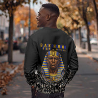 Taharqa Sweatshirt with Black Pharaoh Portrait, 25th Dynasty of Egypt Text and Nubian-Inspired - Wonder Print Shop