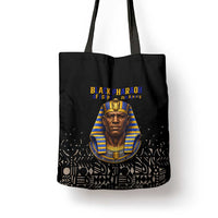 Taharqa Tote Bag with Black Pharaoh Portrait, 25th Dynasty of Egypt Text and Nubian-Inspired - Wonder Print Shop