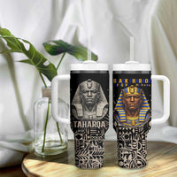 Taharqa Tumbler With Handle with Black Pharaoh Portrait, 25th Dynasty of Egypt Text and Nubian-Inspired - Wonder Print Shop